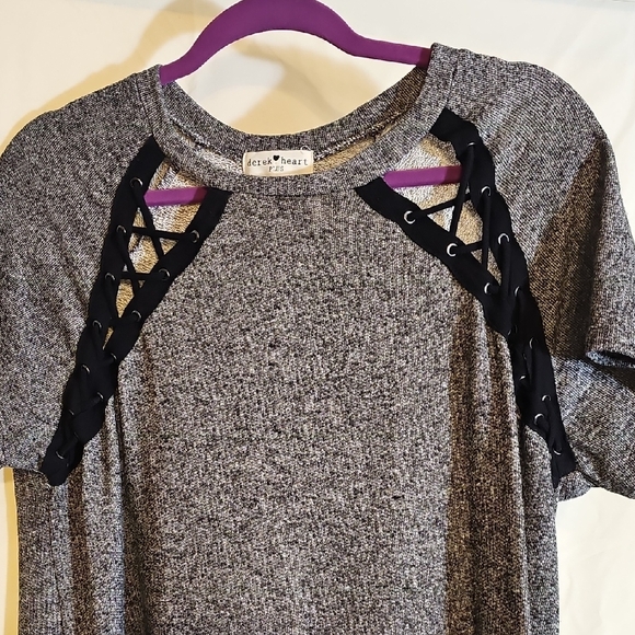 Gray Dress with Black Lace Up Accents - Picture 3 of 5